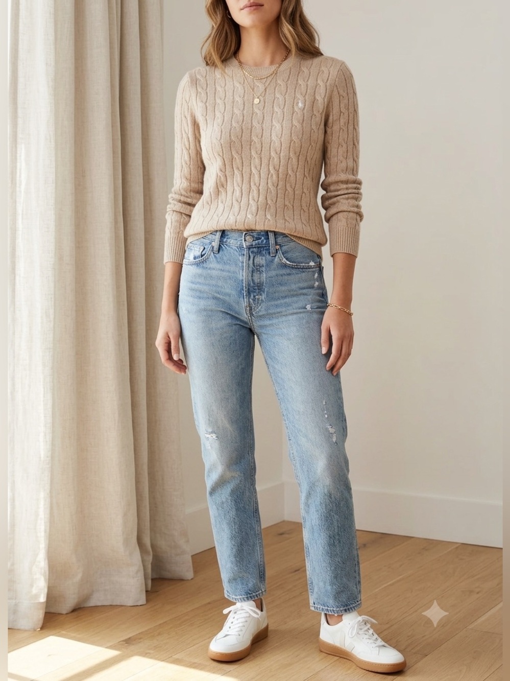 Abercrombie & Fitch Beige Cable Knit Crewneck Sweater Size S